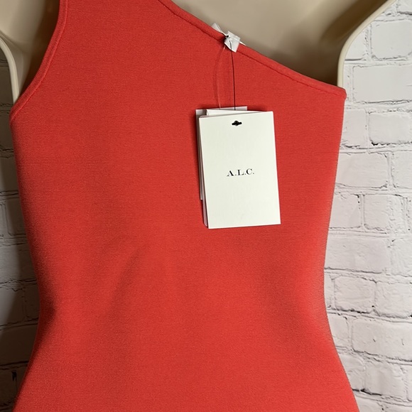 A.L.C. Colby Asymmetric Midi Dress Color Rouge (Pink, Coral, Orange) Sz Small - Picture 4 of 6